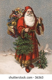 Saint Nicholas (the original "Santa") - an early 1900s vintage illustration.