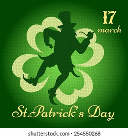 Saint Patrick's Day Background With Dancing Leprechaun Drawn In Vintage Style