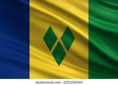 Saint Vincent and The Grenadines flag with fabric texture, official colors, 3D illustration - Powered by Shutterstock