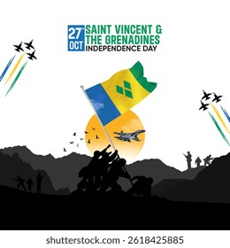 Saint Vincent and The Grenadines Independence Day celebration featuring the Saint Vincent and The Grenadines flag, the Saint Vincent and The Grenadines Army, and a patriotic flag design illustration. - Powered by Shutterstock - Get 15% off with code: PIKWIZARD15