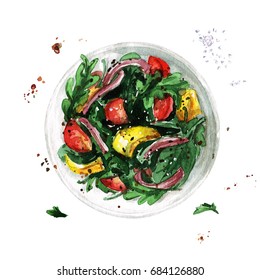 Salad bowl  Watercolor Illustration  