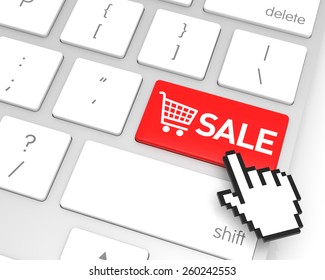 Sale enter key with hand cursor. 3D rendering