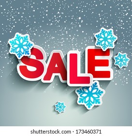 Sale inscription with snowflakes in paper style against snowfall, Raster copy. - Powered by Shutterstock