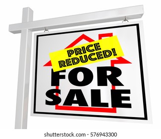 For Sale Price Reduced Home House Real Estate Sign 3d Illustration