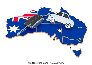 Sale Or Rent Car In Australia Concept, 3D Rendering Isolated On White Background