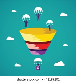 Sales Funnel Bitmap Concept In Flat Style