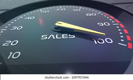 Sales Speedometer With Needle Points To The Maximum. 3d Render