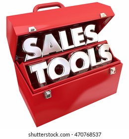 Sales Tools Selling Resources Toolbox Words 3d Illustration