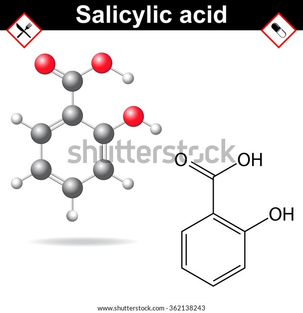 サリチル酸 医薬品 化学構造式とモデル 抗炎症薬 2d のイラスト素材