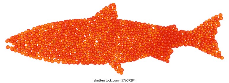 Salmon Caviar fish shape isolated over white. Extralarge resolution