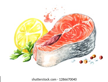 Salmon Fish Fillet Lemon Spicies Watercolor Stock Illustration ...