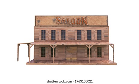 Saloon for western town for game level and background isolated on white background. Building design - wild west.3d rendering.