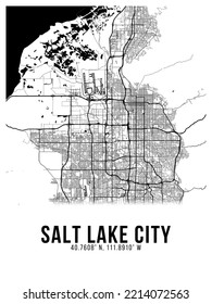 Salt Lake City Black Color City Map Poster