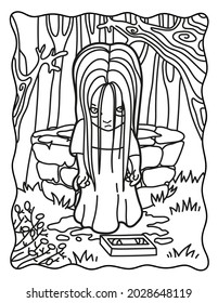 Samara Morgan. Call. Horror. Coloring Book For Children. Coloring Book For Adults. Halloween Coloring Page. Horror. Kawaii. Black And White Illustration.