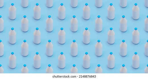 Sameless Milk pattern. Zero waste isometric glass bottles of milk. World Milk Day 3d rendering - Powered by Shutterstock