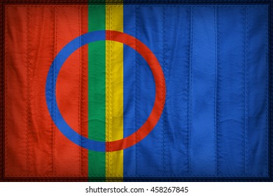 Sami People Flag Pattern On Synthetic Leather Texture, 3d Illustration Style