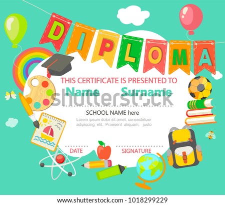 sample diploma certificate kindergarten preschool elementary stock