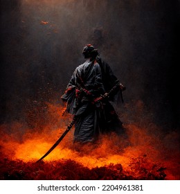 Samurai Ruins Fire His Katana Stock Illustration 2204961381 | Shutterstock