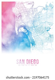 San Diego Colors Watercolor City Map Stock Illustration 2197064175 ...