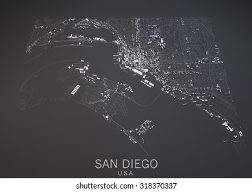 San Diego Map, Satellite View, Section 3d, United States