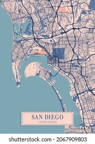 San Diego - United States Breezy City Map is one of the coolest city map designs for you. This is a print-ready graphic. Use for Printable products.