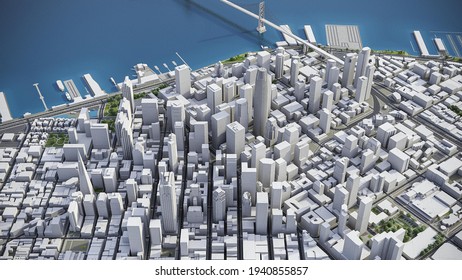 San Francisco 3D City Model Aerial Rendering