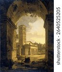 San Giorgio in Velabro in Rome (1820) by Antonie Sminck Pitloo. Vintage oil painting. Beautiful old artwork, oil painting. Vintage illustration.