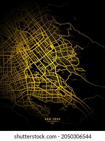 San Jose, California, United States City Map - San Jose City Gold Map Poster Wall Art Home Decor Ready To Printable
