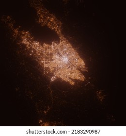 San Jose (California, USA) Street Lights Map. Satellite View On Modern City At Night. Imitation Of Aerial View On Roads Network. 3d Render, High Resolution