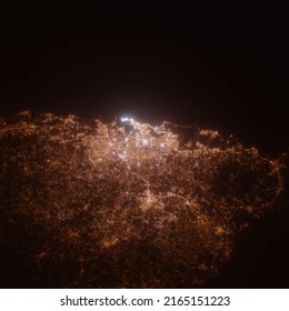 San Juan (Puerto Rico, USA) Street Lights Map. Satellite View On Modern City At Night. Imitation Of Aerial View On Roads Network. 3d Render, High Resolution