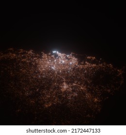 San Juan (Puerto Rico, USA) Street Lights Map. Satellite View On Modern City At Night. Imitation Of Aerial View On Roads Network. 3d Render, High Resolution