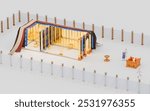 Sanctuary tabernacle 3d rendering of the wilderness tent described in Bible Exodus. Old Testament Religious imagery illustration. Cutaway diagram.