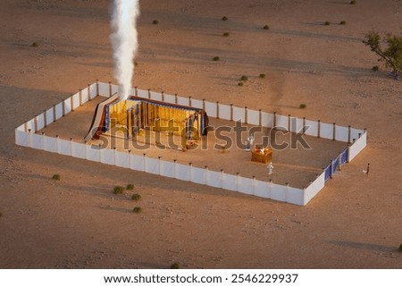 Sanctuary tabernacle 3d rendering of the wilderness tent described in Bible Exodus. Old Testament Religious imagery illustration. Cutaway diagram.