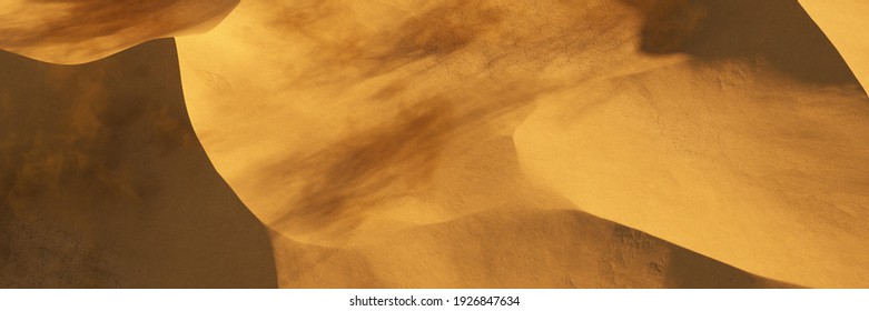 Sand On Dune In The Sahara Desert From Above As A Header Background Panorama (3d Rendering)