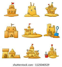 Sandcastle Beach Icons Set. Cartoon Illustration Of 9 Sandcastle Beach Icons For Web