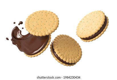 Sandwich cookies with chocolate fill, 3d illustration for biscuit package design. - Powered by Shutterstock