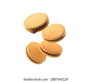 Sandwich Cookies With Chocolate Fill, 3d Illustration For Biscuit Package Design.