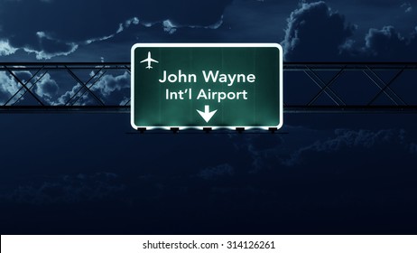 Santa Ana USA Airport Highway Sign at Night 3D Illustration