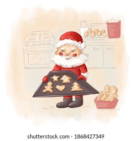 Santa Claus bakes cookies  gingerbread cookies  gingerbread man  New Year's drawings  Christmas drawing  digital illustration
