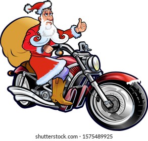 Santa Claus Biker Motorcycle Christmas Gifts Stock Illustration ...