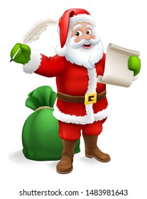 Santa Claus Checking Christmas Naughty Or Nice Gift List Or Writing Letter To Child Cartoon Scene