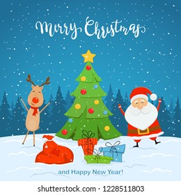 Merry Christmas Card Deer Santa Claus Stock Vector (Royalty Free ...