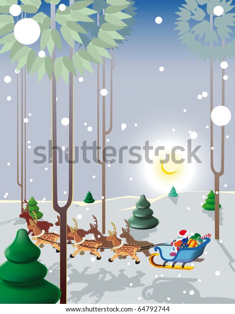 Santa Claus flies reindeer in the light of
the moon low over the ground! Raster
version