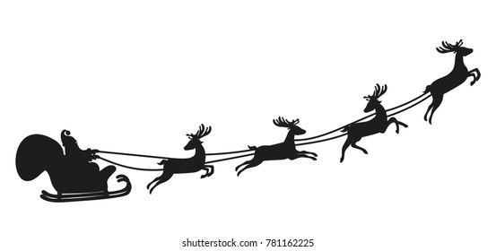 Santa Claus flying with deer. Black silhouette on white background. illustration - Powered by Shutterstock