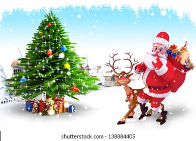 Santa Claus Gift Bag Reindeer Stock Illustration 138884405 | Shutterstock