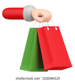 Santa Claus Hand Holding Shopping Bag, 3d Illustration