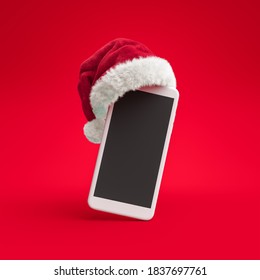 Santa Claus Hat put on smartphone, Christmas online shopping concept banner, 3d rendering  - Powered by Shutterstock