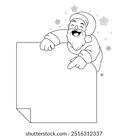 Santa Claus holding a blank sign. Merry Christmas background. Happy Christmas cartoon Santa Claus character holding a blank sign. Black and white coloring page. - Powered by Shutterstock