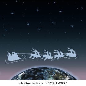 Santa Claus On Sleigh Reindeer Over Stock Illustration 1237170907