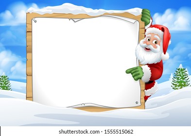 Santa Claus Peeking Around Sign Snowy Stock Vector (Royalty Free ...